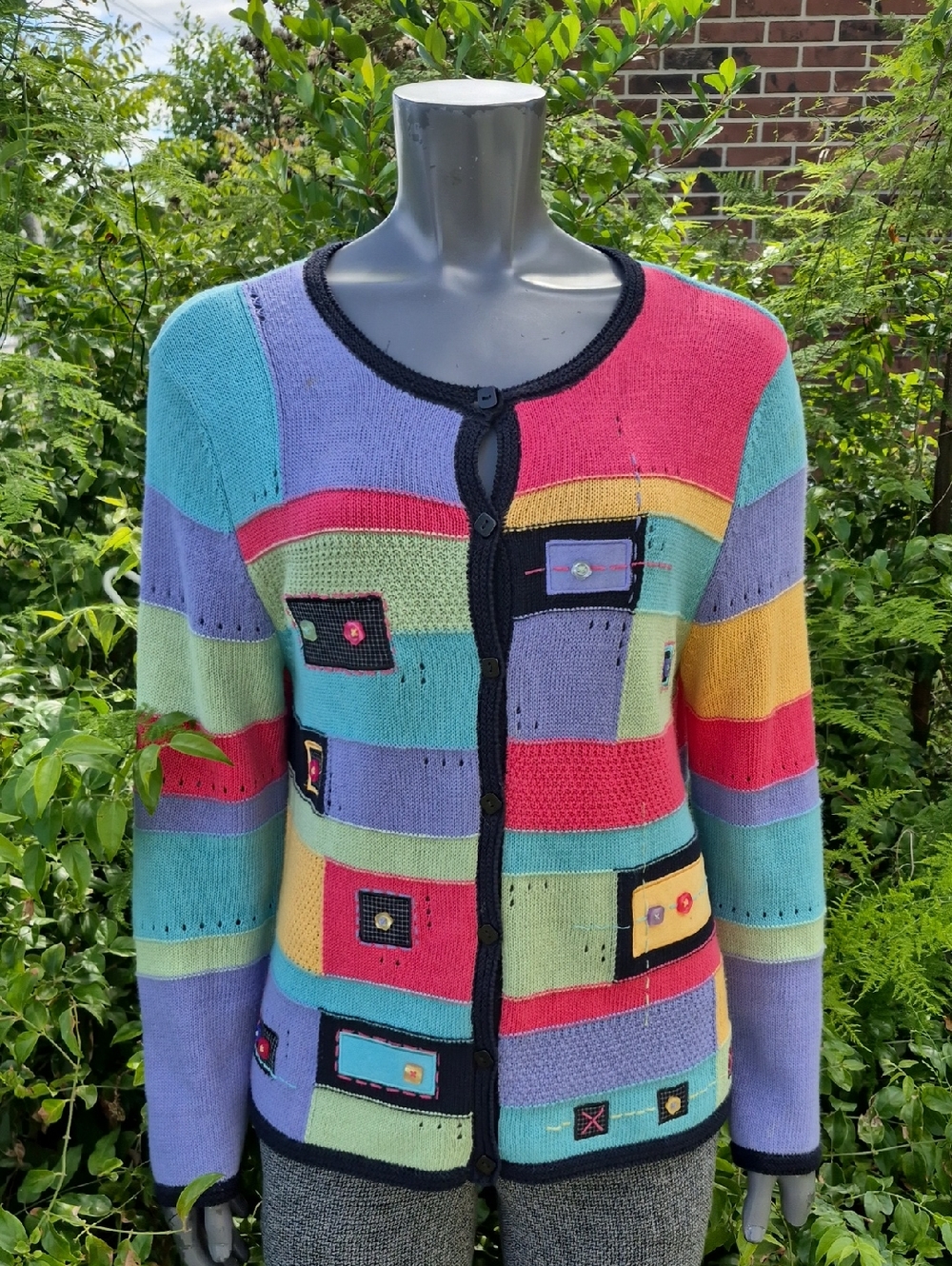 Koret Petites Ladies Vintage Turquoise Ramie/Cotton Blend Knit Cardigan Sweater